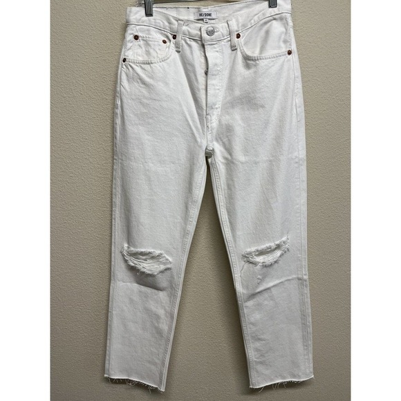Re/done 70s Stove Pipe Cropped Straight White Destroyed Jeans Sz 27 NEW - Picture 14 of 15
